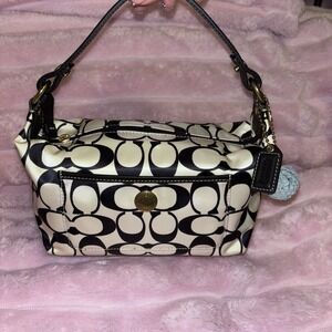 Vintage Y2K Coach Shoulder Bag Purse signature C monogram Black White